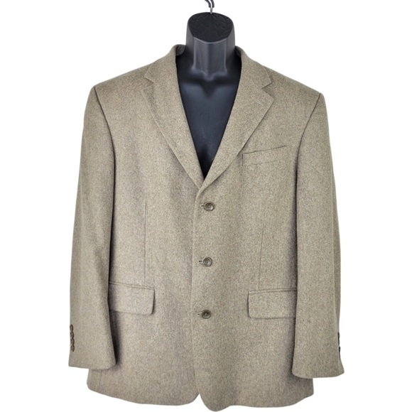 Oscar De La Renta men’s wool cashmere blend tan color blazer jacket size 43R - Picture 1 of 12